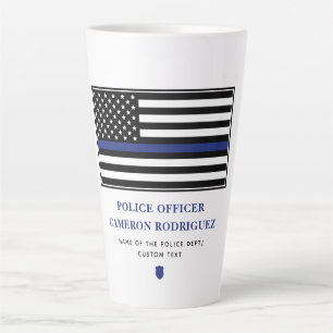 Personalised Thin Blue Line Police Officer Flag Latte Mug