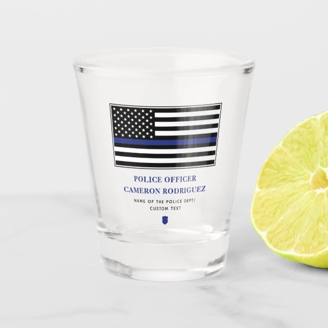 Personalised Thin Blue Line Police Officer Flag Shot Glass (Front)