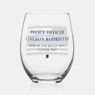 Personalised Thin Blue Line Police Officer Flag Stemless Wine Glass