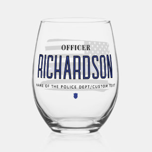 Personalised Thin Blue Line Police Officer Flag Stemless Wine Glass