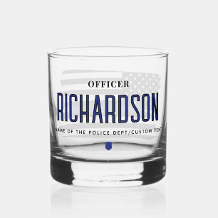 Personalised Thin Blue Line Police Officer Flag Whiskey Glass