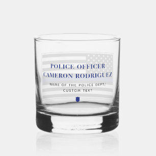 Personalised Thin Blue Line Police Officer Flag Whiskey Glass
