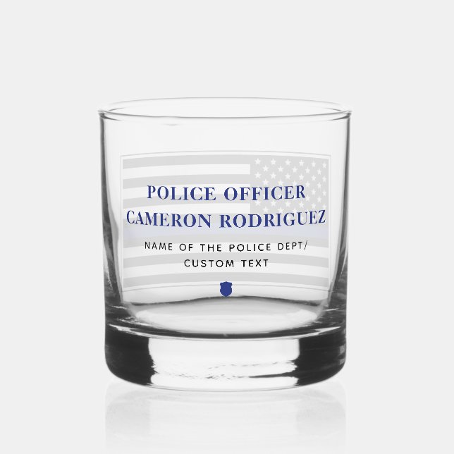 Personalised Thin Blue Line Police Officer Flag Whiskey Glass (Back)