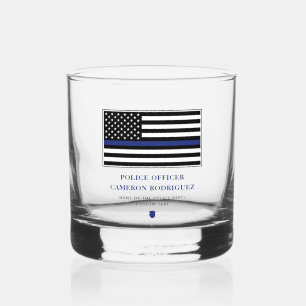 Personalised Thin Blue Line Police Officer Flag Whiskey Glass