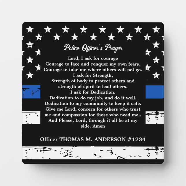 Personalised Thin Blue Line Police Officer Prayer Plaque (Front)