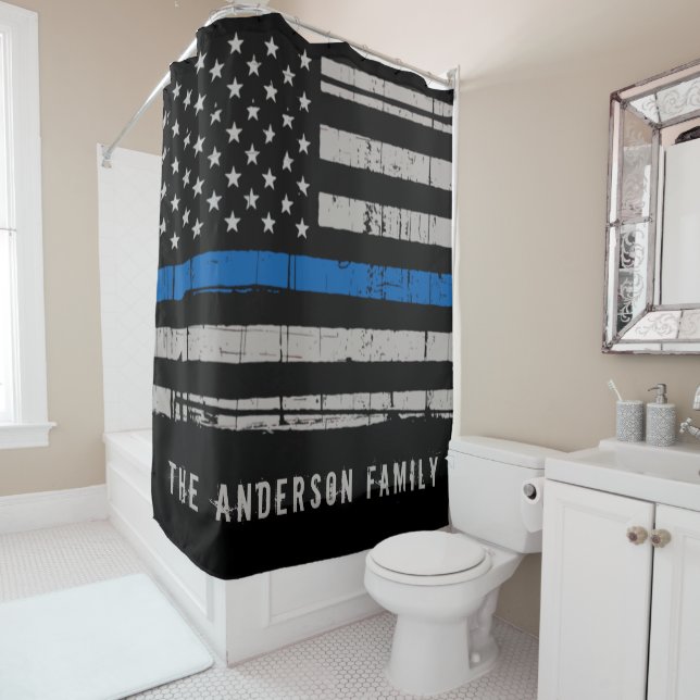 Personalised Thin Blue Line Police Shower Curtain (In Situ)