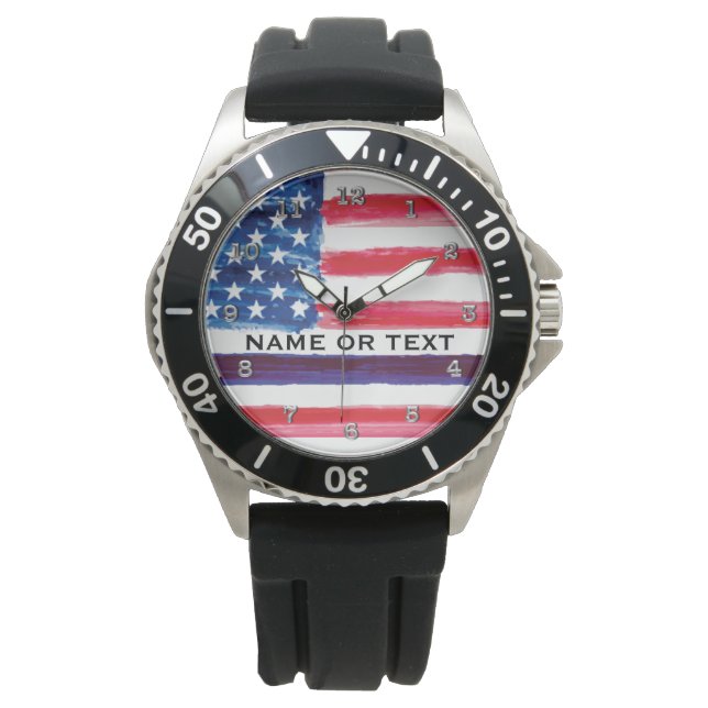 Personalised Thin Blue Line US Flag Police Officer Watch (Front)