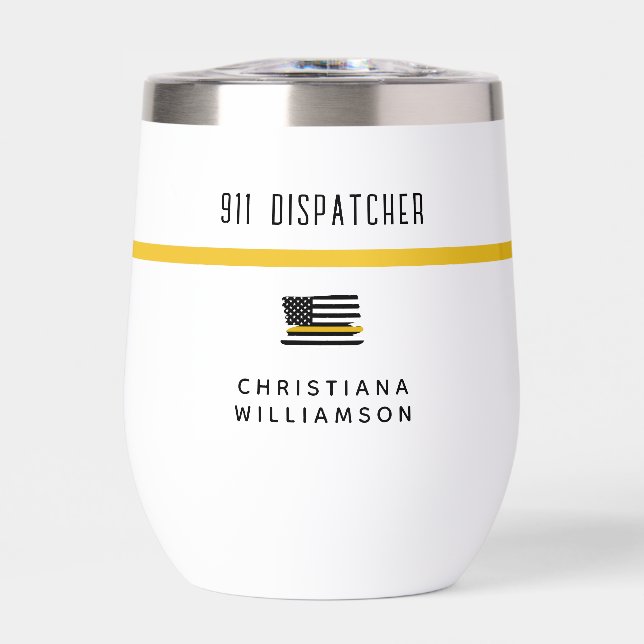 Personalised Thin Gold Line Flag 911 Dispatcher  (Front)