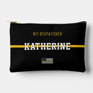 Personalised Thin Gold Line Flag 911 Dispatcher Accessory Pouch