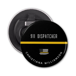 Personalised Thin Gold Line Flag 911 Dispatcher  Bottle Opener