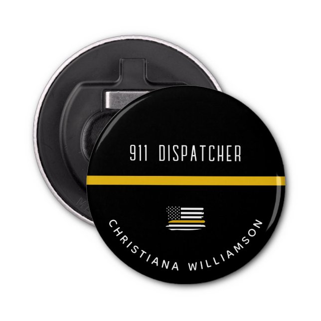 Personalised Thin Gold Line Flag 911 Dispatcher  Bottle Opener (Front)