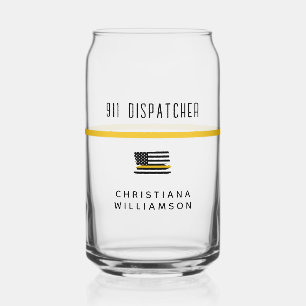 Personalised Thin Gold Line Flag 911 Dispatcher Can Glass