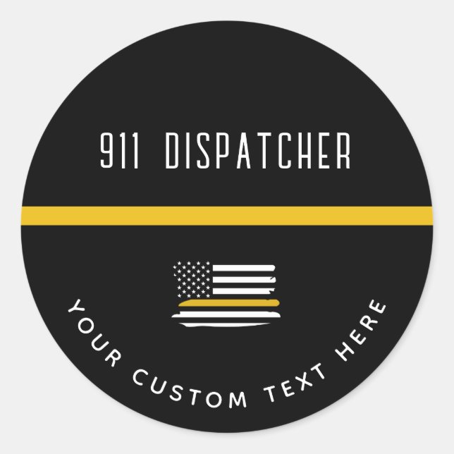 Personalised Thin Gold Line Flag 911 Dispatcher  Classic Round Sticker (Front)