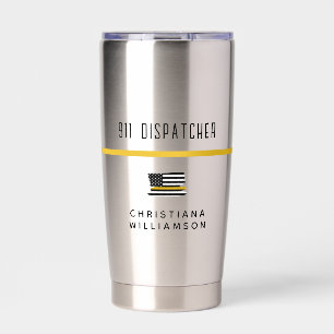 Personalised Thin Gold Line Flag 911 Dispatcher  Insulated Tumbler