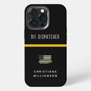 Personalised Thin Gold Line Flag 911 Dispatcher iPhone 13 Pro Case