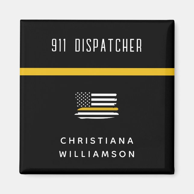 Personalised Thin Gold Line Flag 911 Dispatcher  Magnet (Front)