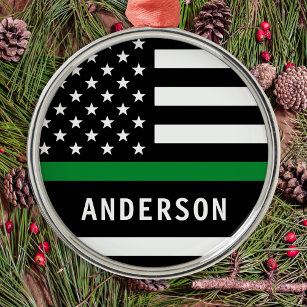 Personalised Thin Green Line A Military Christmas Metal Tree Decoration