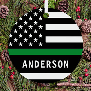 Personalised Thin Green Line Military Christmas Metal Tree Decoration