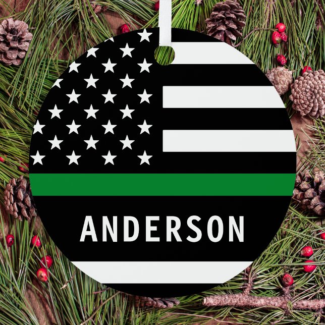Personalised Thin Green Line Military Christmas Metal Tree Decoration (Creator Uploaded)