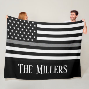 Personalised Thin Grey Line Flag Fleece Blanket