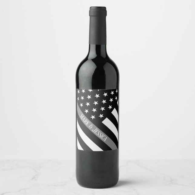 Personalised Thin Grey Line Flag Wine Label (Front)