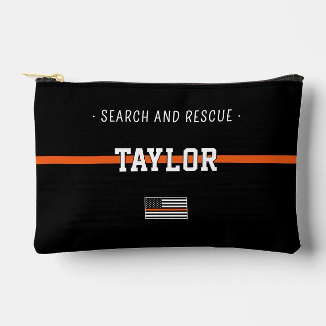 Personalised  Thin Orange Line Flag Search Rescue Accessory Pouch (Front)