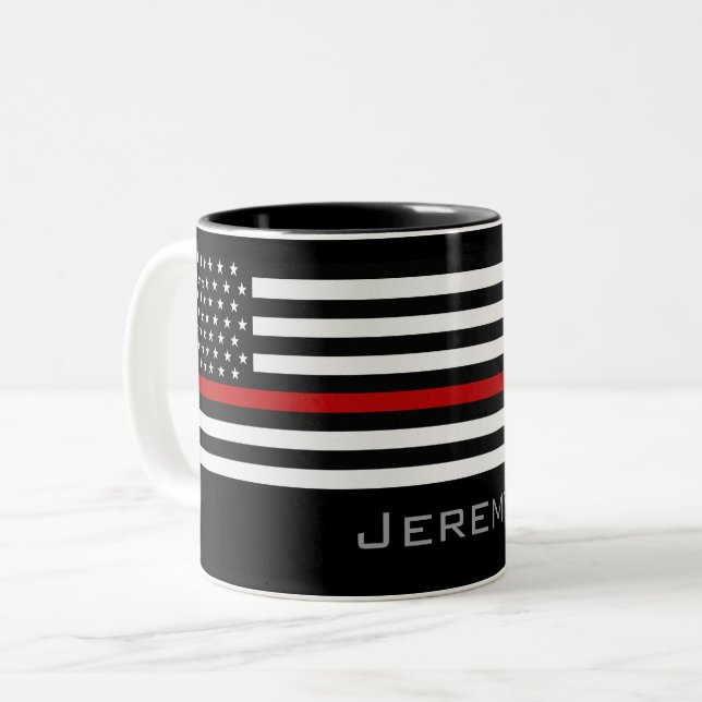 Personalised Thin Red Line Firefighter Flag Two-Tone Coffee Mug (Front Left)