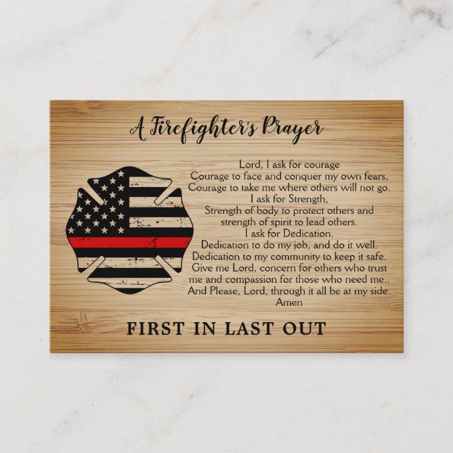 Personalised Thin Red Line Firefighter Prayer Business Card (Front)