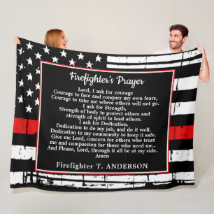Personalised Thin Red Line Firefighter Prayer Fleece Blanket