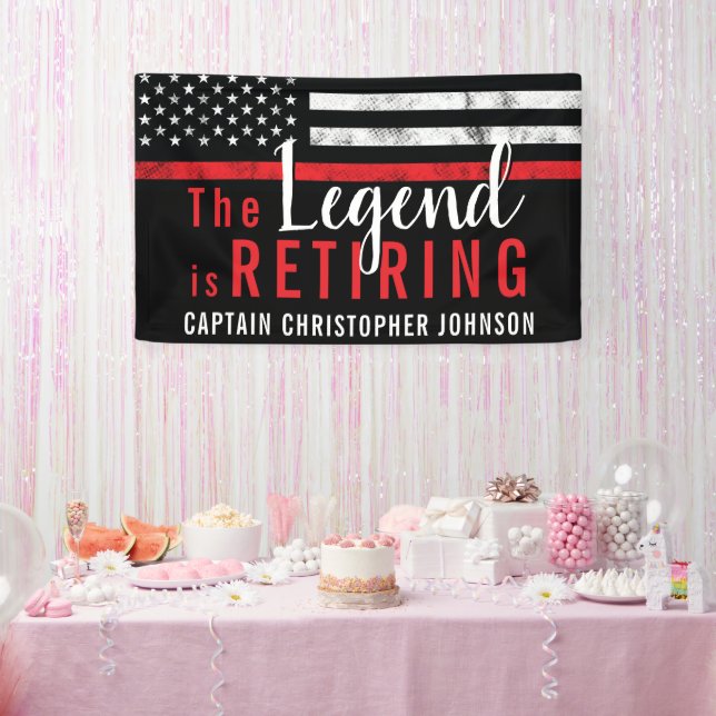 Personalised Thin Red Line Firefighter Retirement Banner (Party)