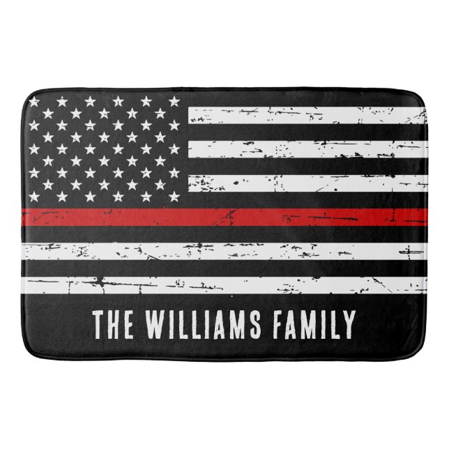 Personalised Thin Red Line Flag Firefighter Bath Mat (Front)