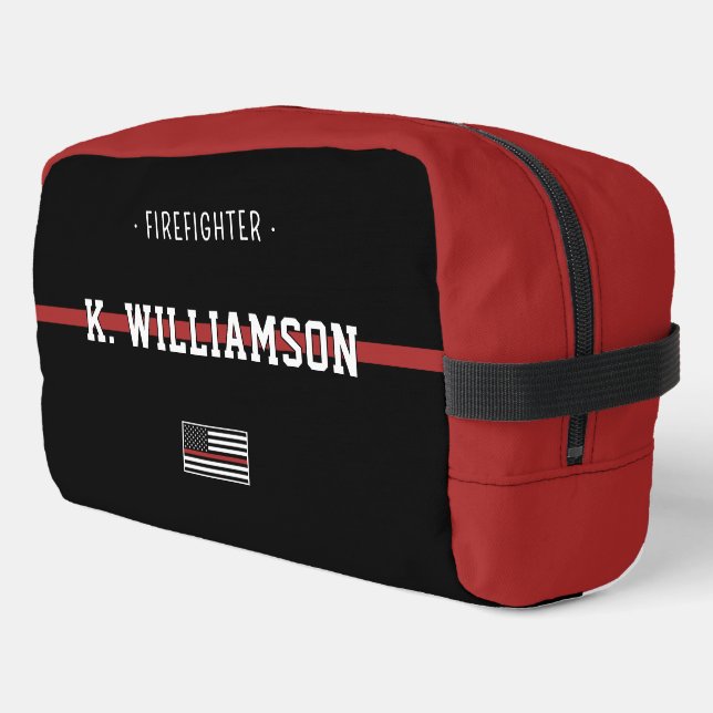 Personalised Thin Red Line Flag Firefighter Dopp Kit (Left Corner)