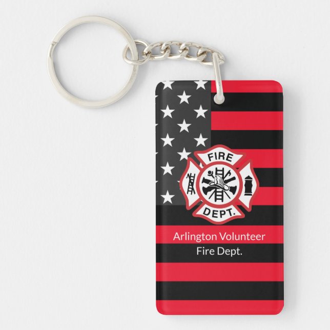 Personalised Thin Red Line Flag Firefighter  Key Ring (Front)