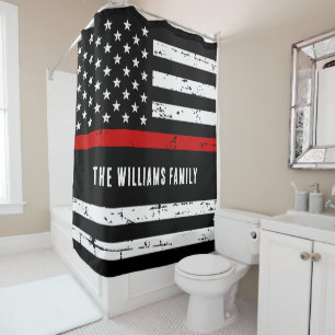 Personalised Thin Red Line Flag Firefighter Shower Curtain