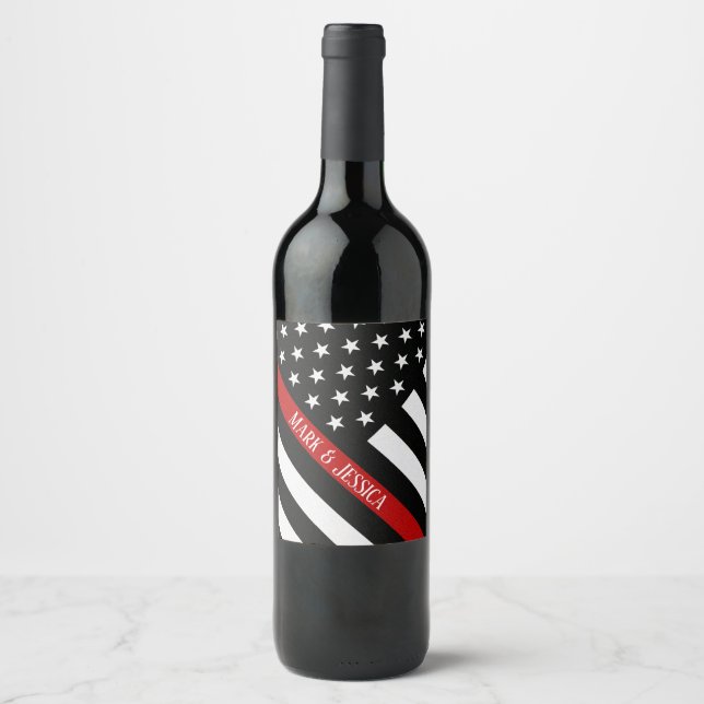Personalised Thin Red Line Flag Wine Label (Front)