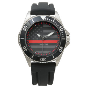Personalised Thin Red Line Graphic Grey US Flag Watch