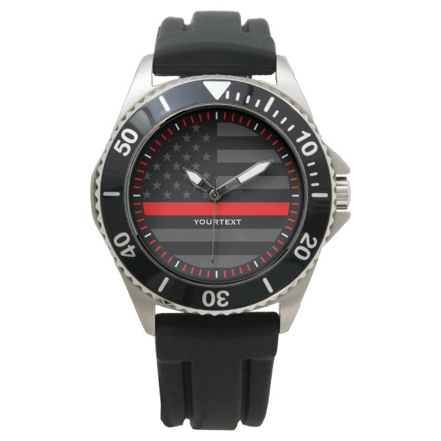 Personalised Thin Red Line Graphic Grey US Flag Watch (Front)