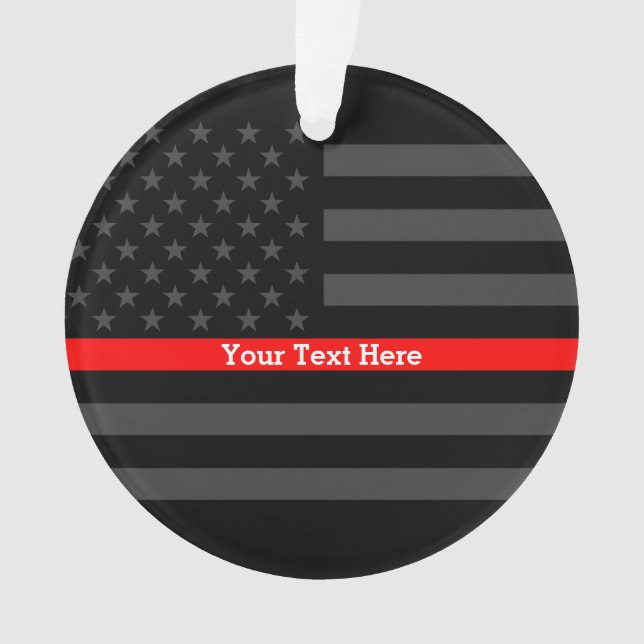 Personalised Thin Red Line Grey US Flag Decors Ornament (Front)