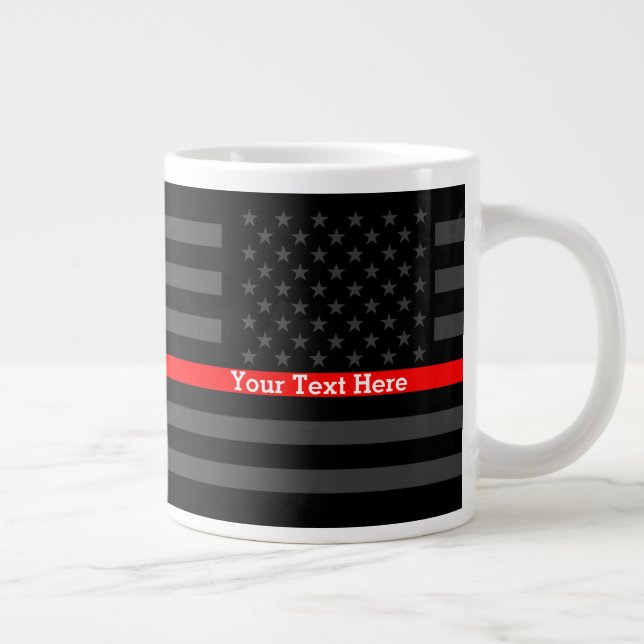 Personalised Thin Red Line Grey US Flag Design on Large Coffee Mug (Right)