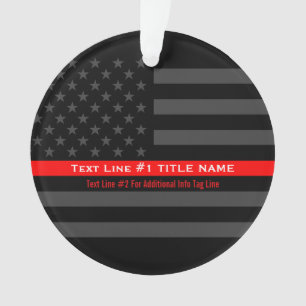 Personalised Thin Red Line Grey US Flag on a Ornament