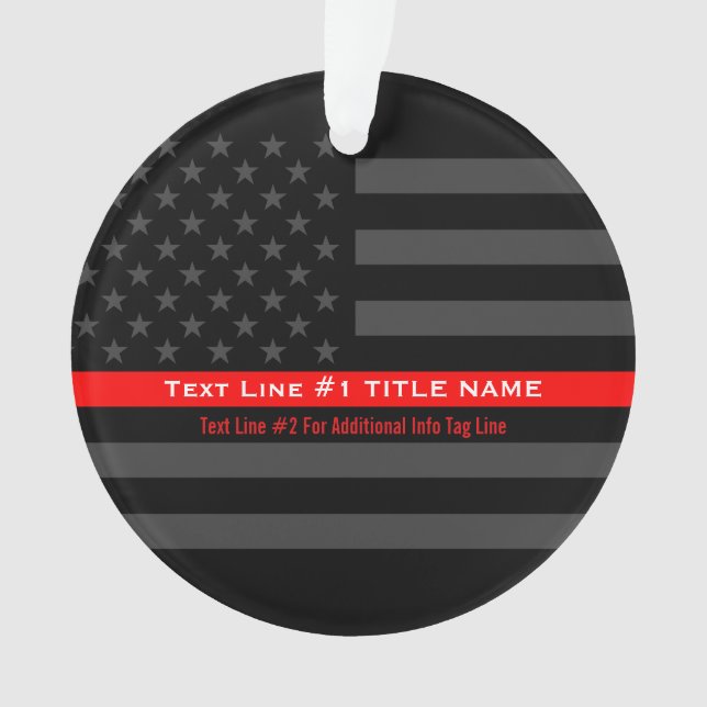 Personalised Thin Red Line Grey US Flag on a Ornament (Front)