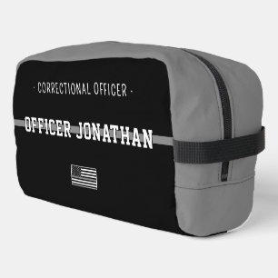 Personalised Thin Silver Line Correction Officer Dopp Kit