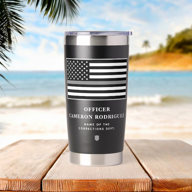 Personalised Thin Silver Line Correctional Officer Insulated Tumbler (Beach)