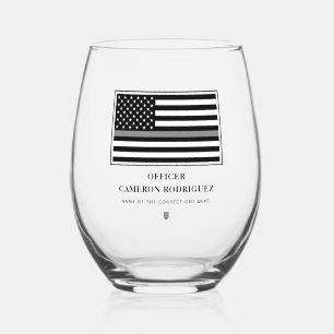 Personalised Thin Silver Line Correctional Officer Stemless Wine Glass