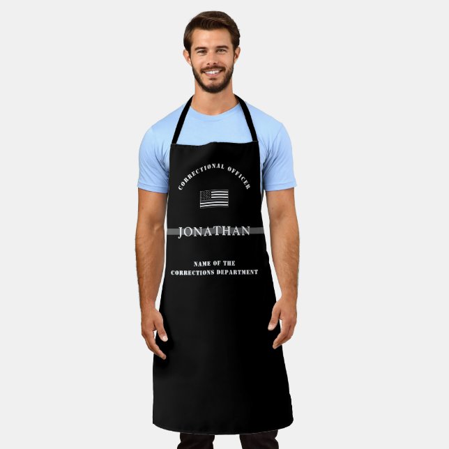 Personalised Thin Silver Line Corrections Officer Apron (Worn)