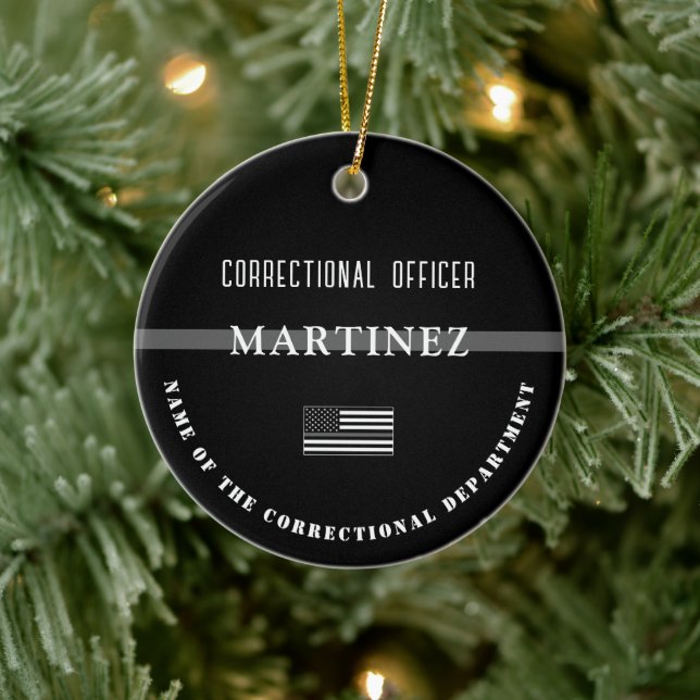 Personalised Thin Silver Line Corrections Officer Ceramic Tree Decoration (Tree)