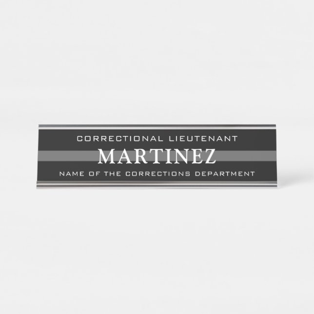 Personalised Thin Silver Line Corrections Officer Desk Name Plate (Front)