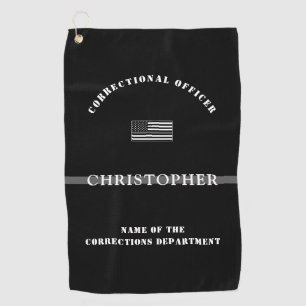 Personalised Thin Silver Line Corrections Officer Golf Towel