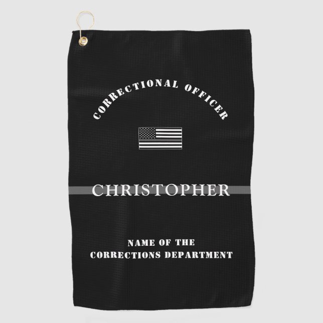 Personalised Thin Silver Line Corrections Officer Golf Towel (Front)