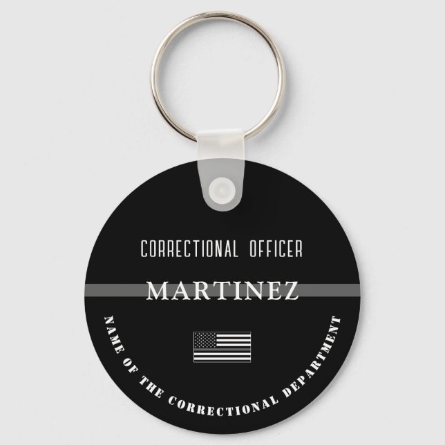 Personalised Thin Silver Line Corrections Officer Key Ring (Front)